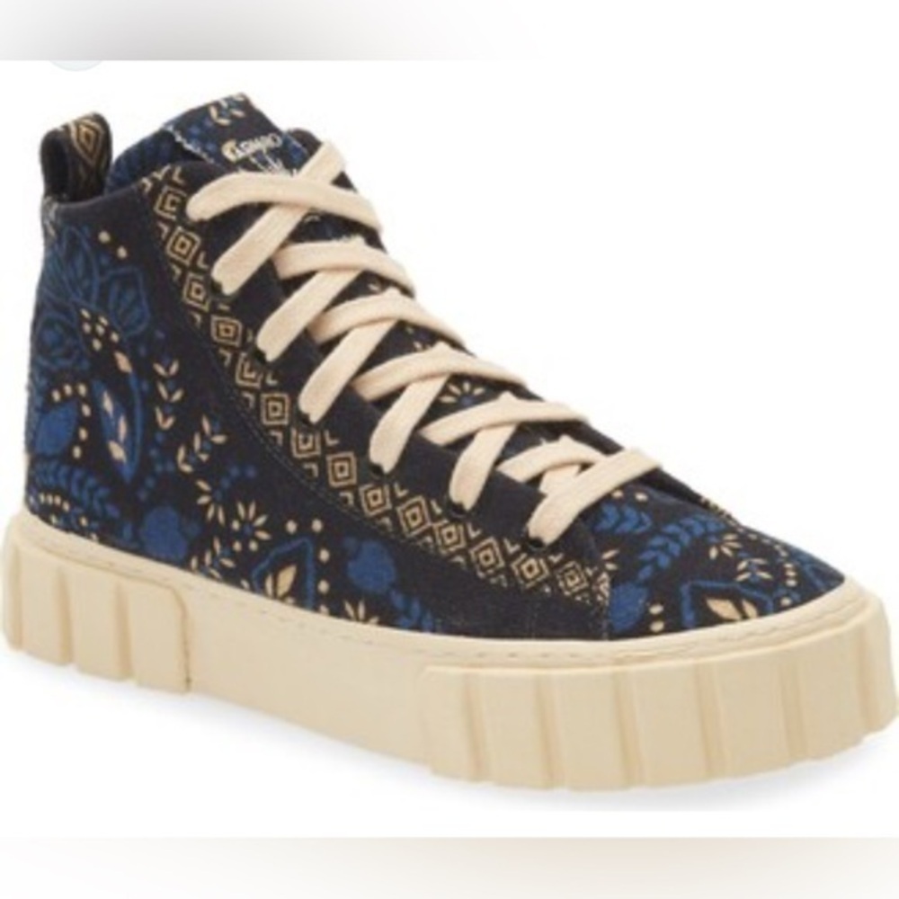 FARM Rio Navy Floral High-Top Sneakers with Cream Laces